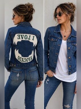 HIGH HEELS SUICIDE “I Love Avocado” Denim Jacket Small Graphic Back Jean Jacket